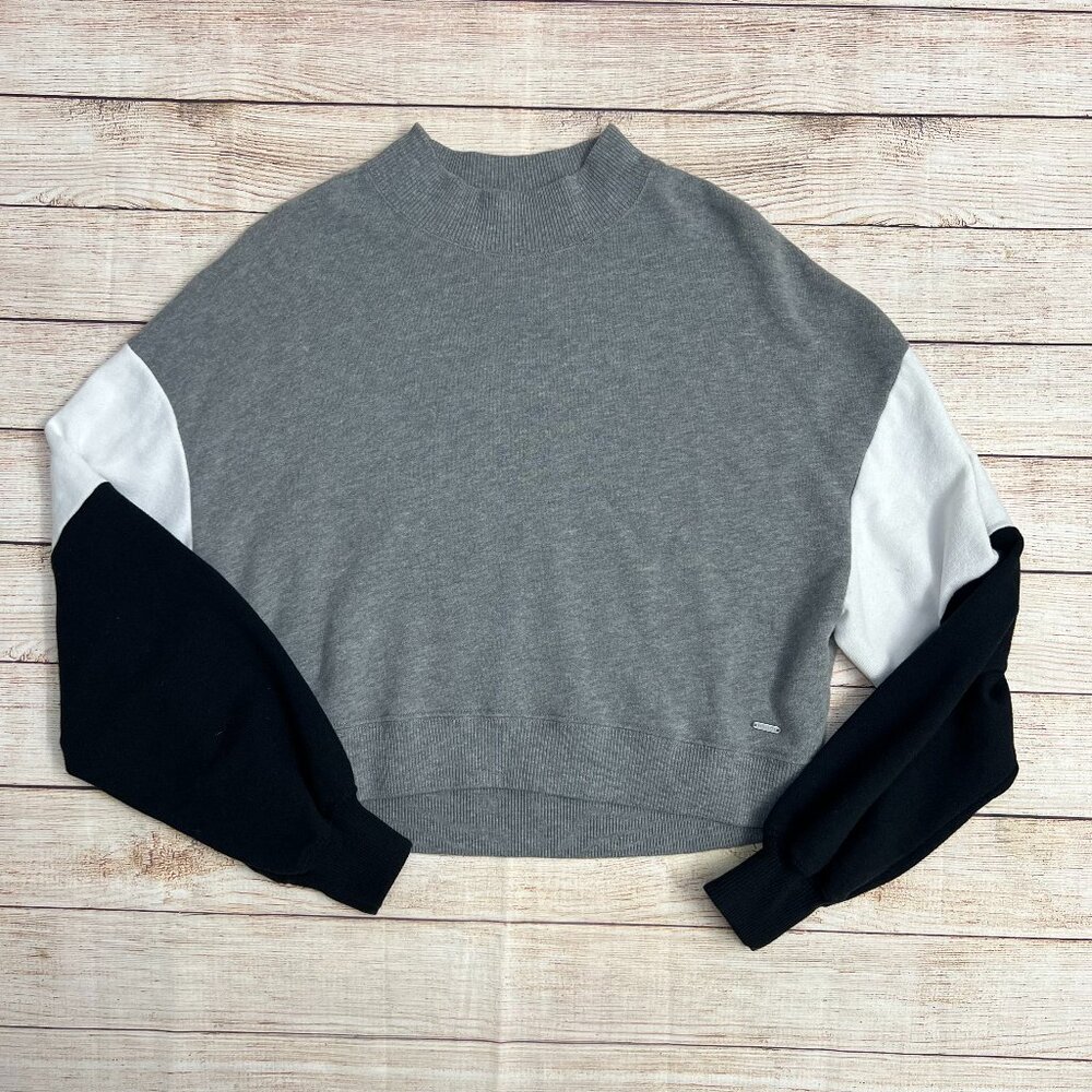 Hollister‎ Gray Black White Colorblock Crop Sweatshirt Mock Neck Womens Small